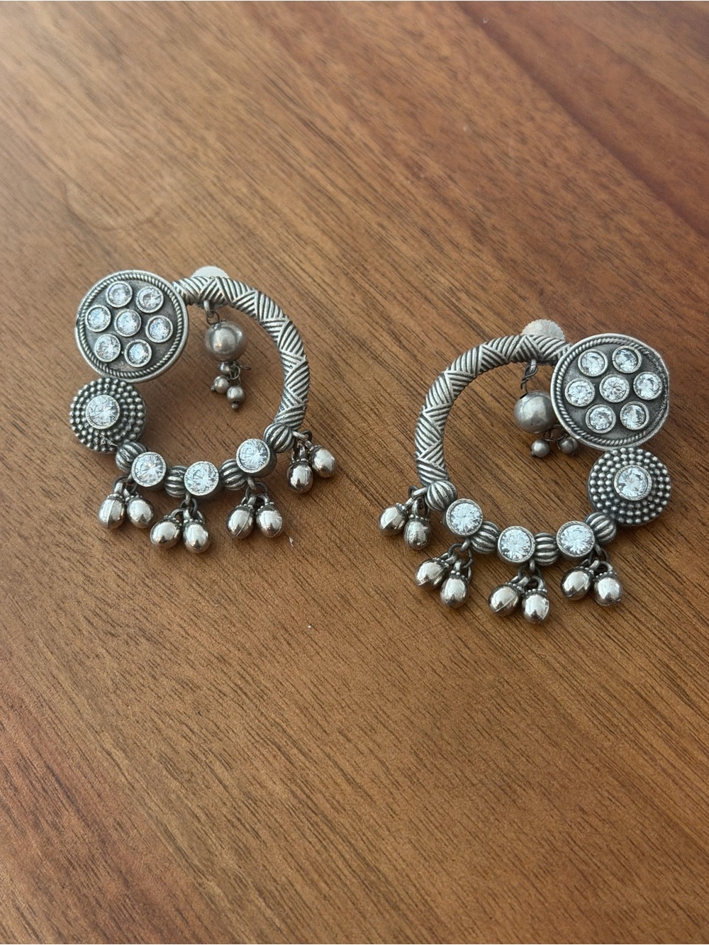 Silver-Tone Hoop Dangle Earrings with Crystal Accents